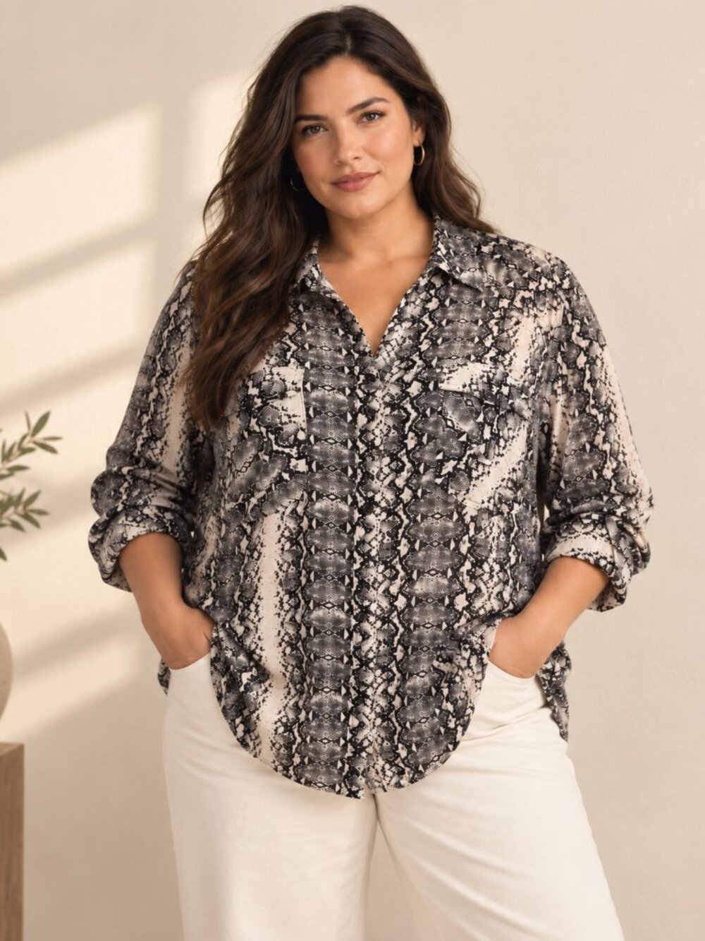 Wrangler Retro Women's 3XL Snake Print Western Pearl Snap Shirt Black White